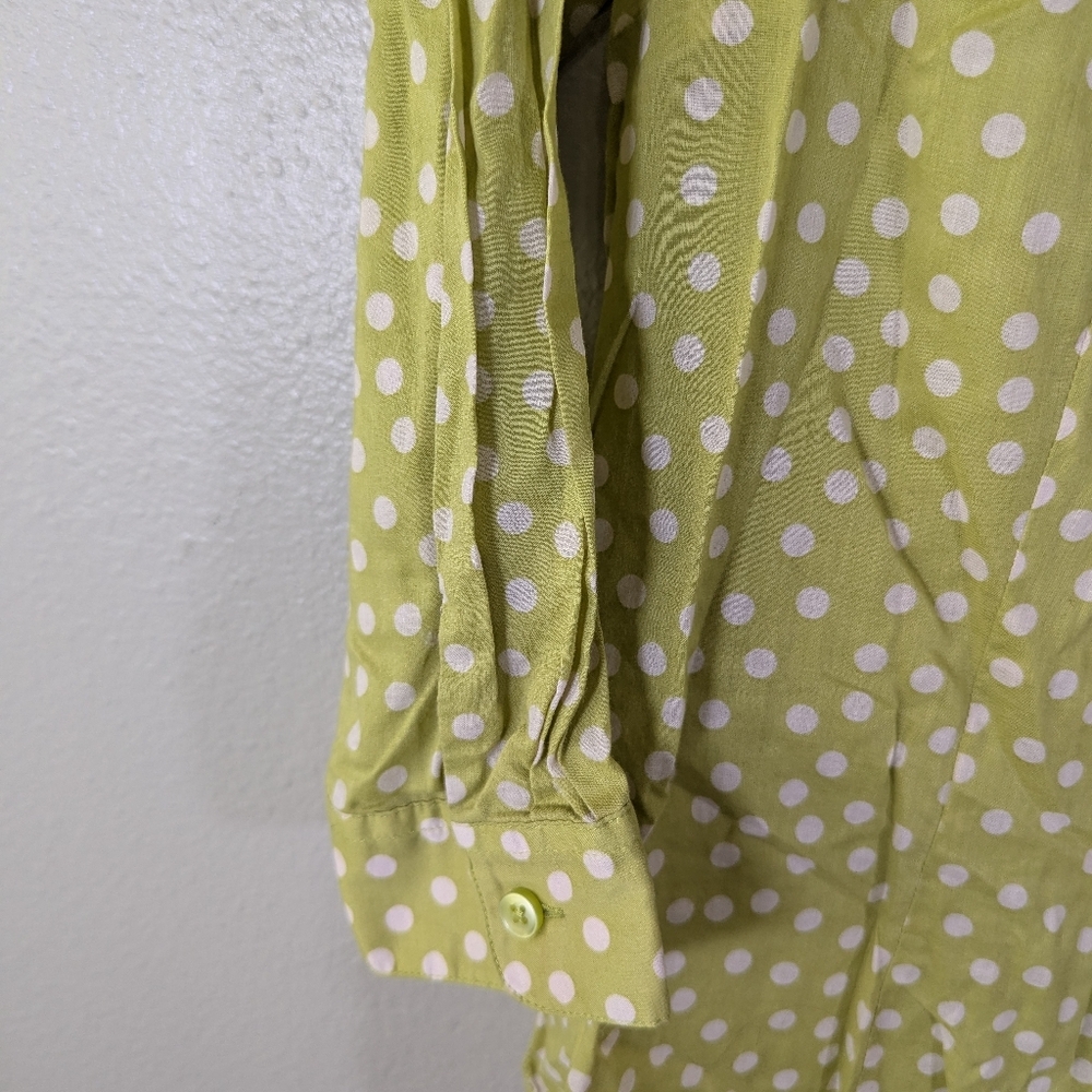 Coldwater Creek green with white polka dot button down size M 10-12 - Picture 3 of 4